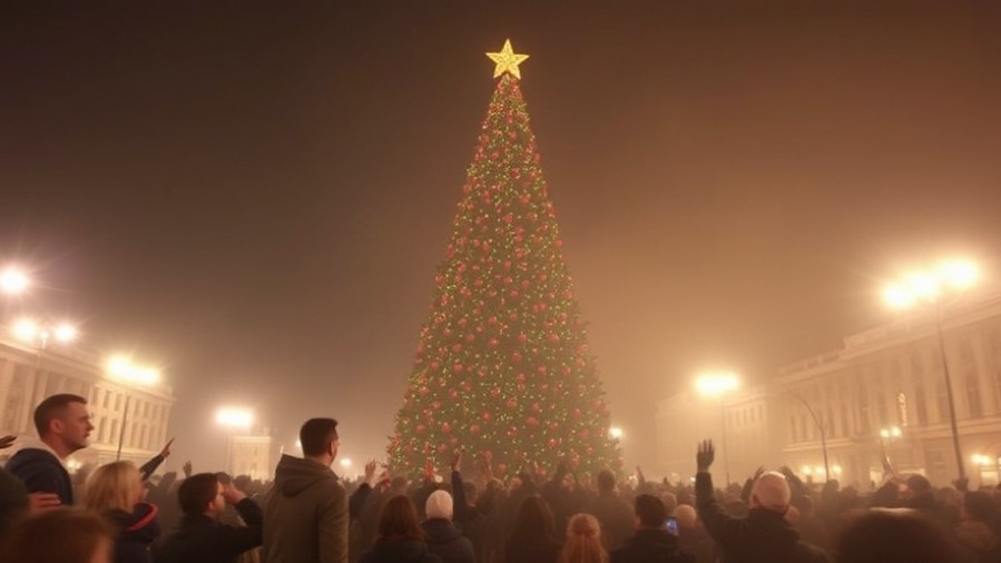 Protesters rioting around a tall Christmas tree, highlighting community response to violence in Chicago.
