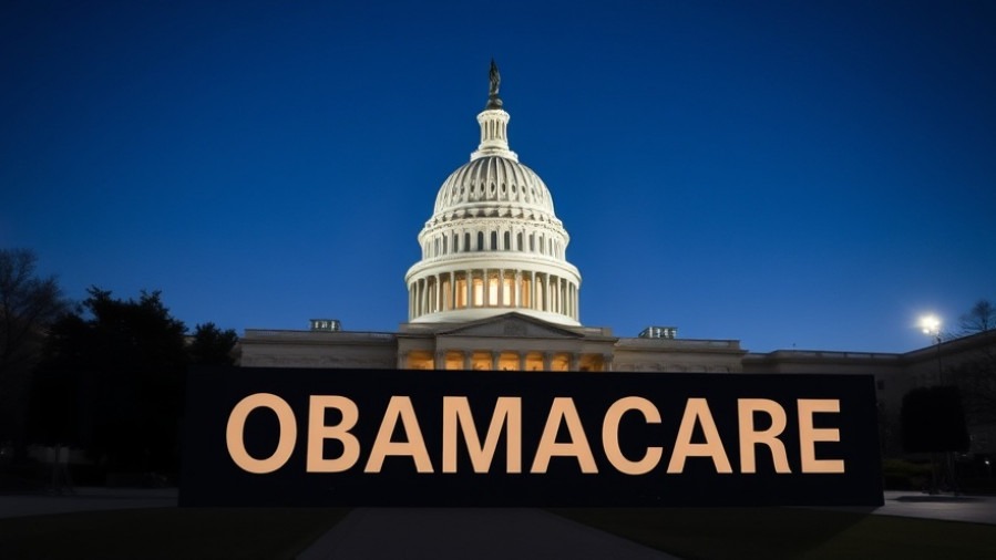 Sign reading 'OBAMACARE' in front of the US Capitol, highlighting healthcare costs and ACA enrollment impact.