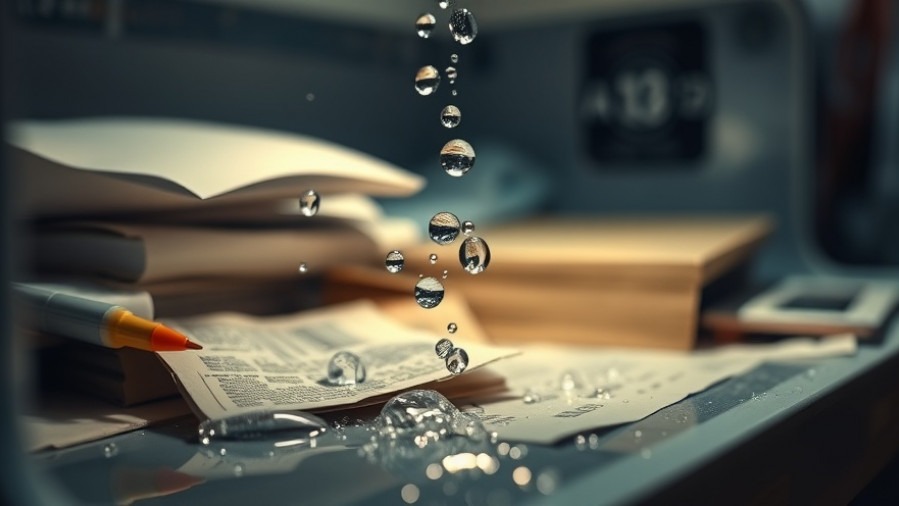 Close-up of evidence management failures in a police department room, highlighting soaked items.