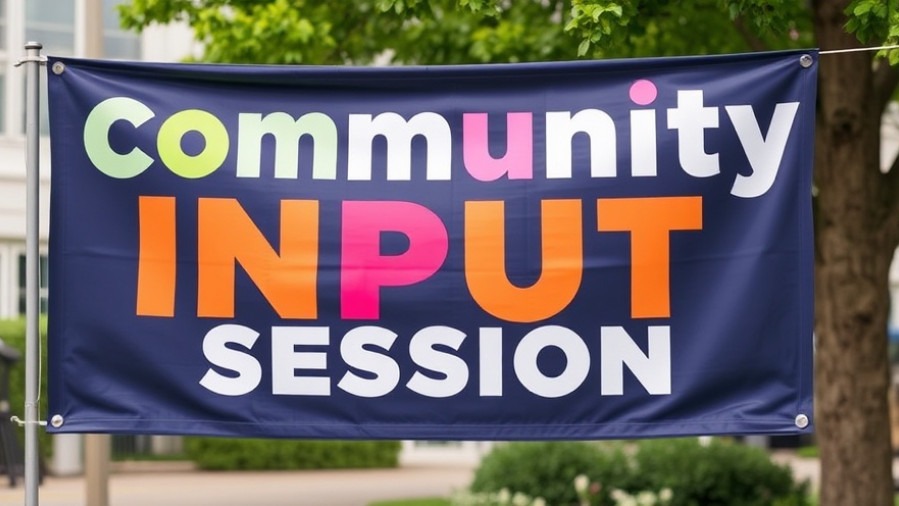 Colorful banner for community input session on budget participation in Austin.