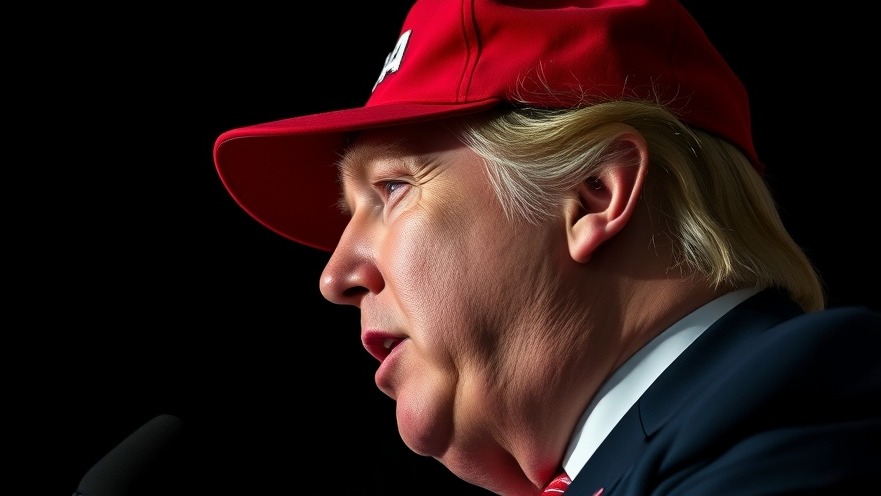 Detailed side profile of Trump in a red 'USA' cap, sharing breaking national news.