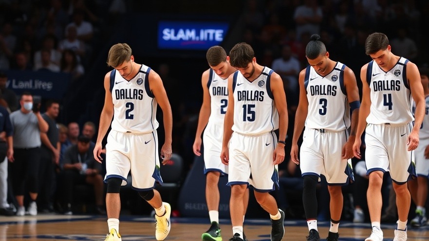 Dallas Mavericks players in white uniforms walk off court, reflecting on playoffs defeat.