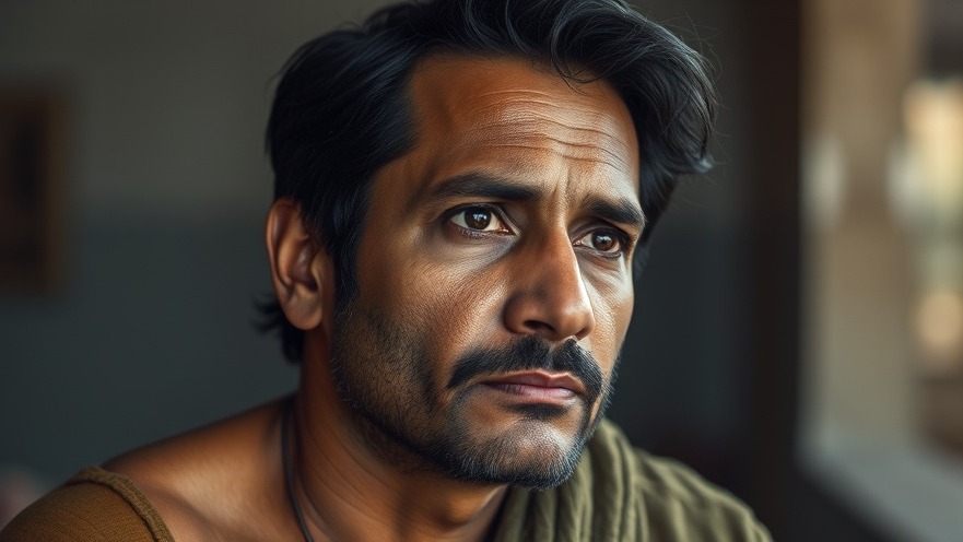 Thoughtful Indian man in subdued tones, showcasing mental wellness for seniors.