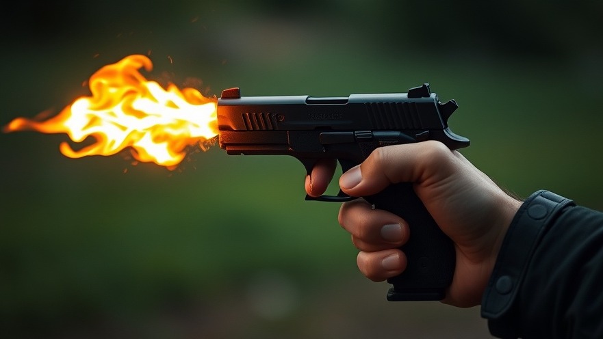 Dallas crime news: hand holding a pistol with fire blazing from the barrel