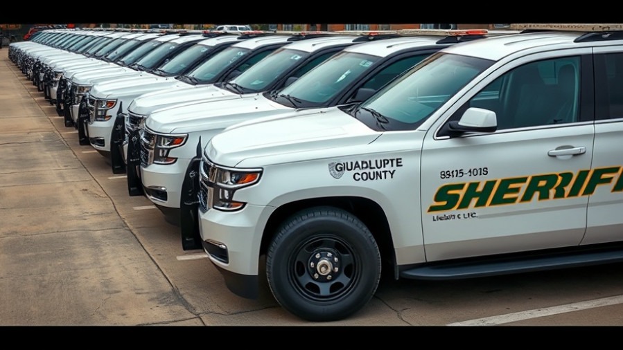 Guadalupe County Sheriff SUVs in parking lot, emphasizing community trust in law enforcement.