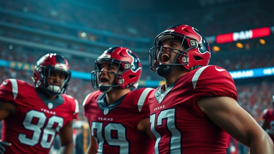 Houston Texans players celebrating in vivid red jerseys, showcasing NFL defense strategy.