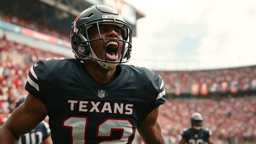 Dynamic football scene showcasing team spirit in football with a TEXANS player energizing the crowd.