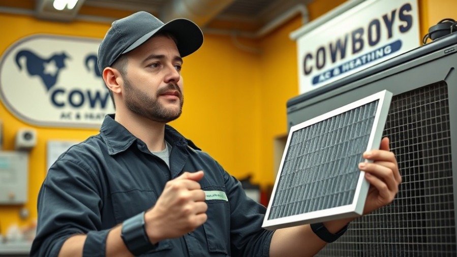 HVAC technician sharing home heating tips in a brightly colored workshop.
