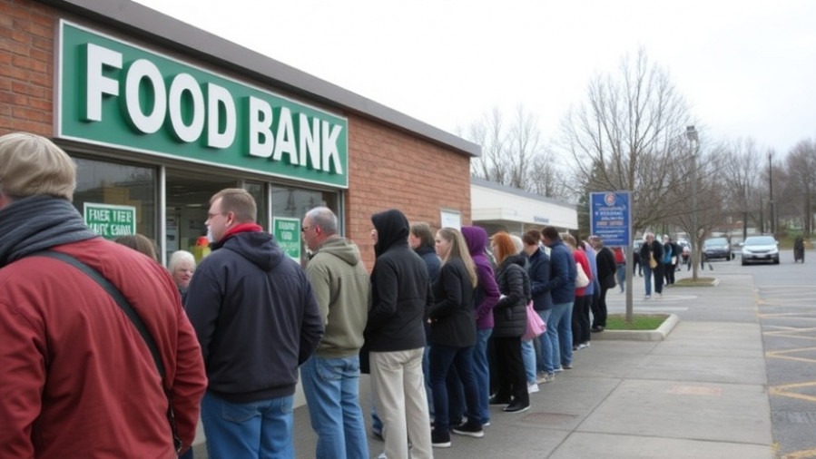 Line of people outside food bank amid political tension over SNAP benefits.