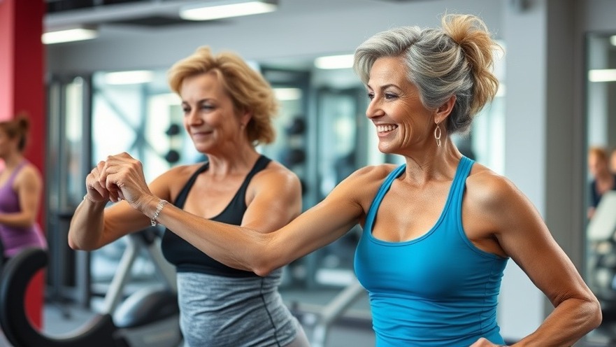 Older women practicing healthy aging exercises in a gym setting.