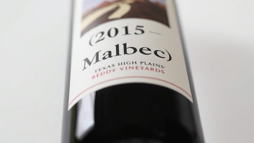 Artistic photo of Texas Hills Vineyards Malbec wine bottle, showcasing vibrant colors.