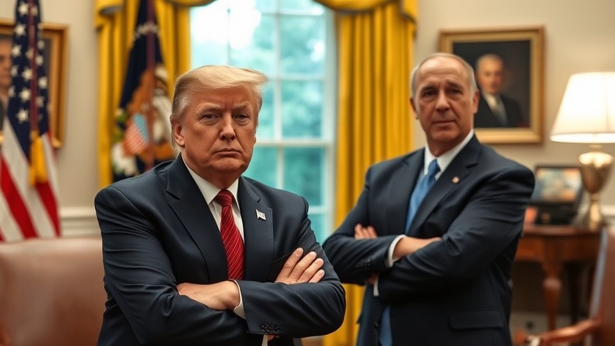 Trump in Oval Office, arms crossed, reflecting on Iran leadership changes and US foreign policy.