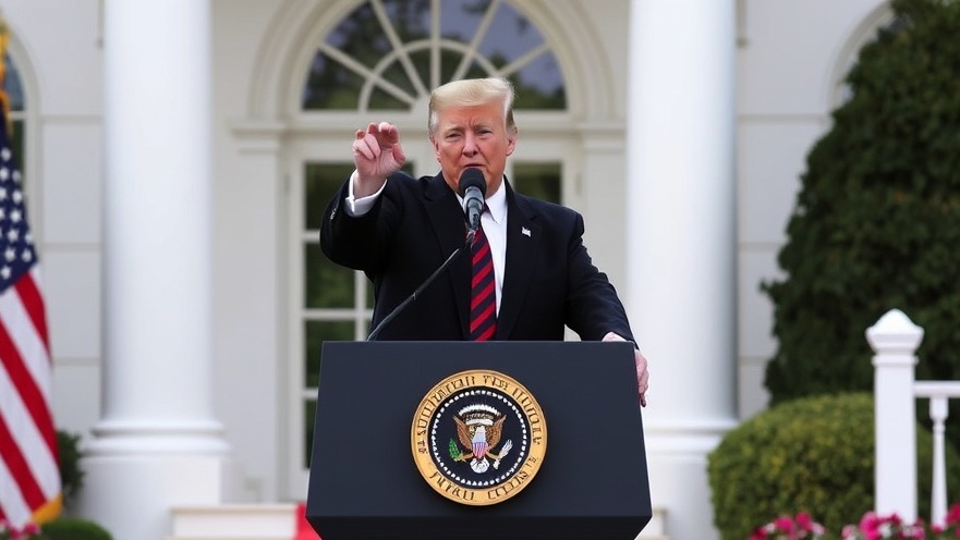Trump speaking at podium in the White House for the latest breaking news