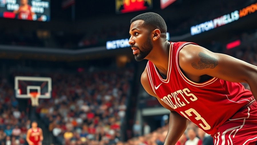 Houston Rockets player in action, raising awareness for domestic violence.