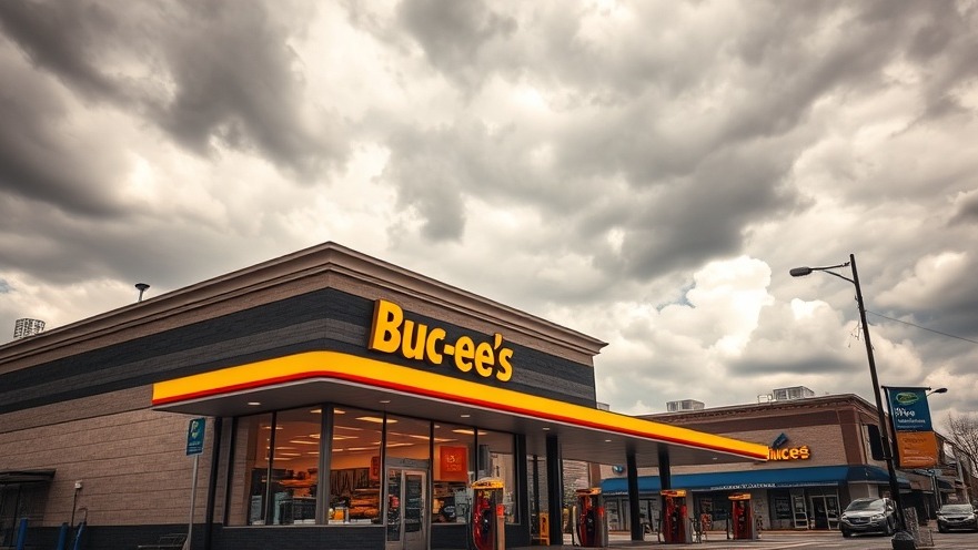 Buc-ee's gas station entrance showcasing business growth in North Carolina under dynamic clouds.