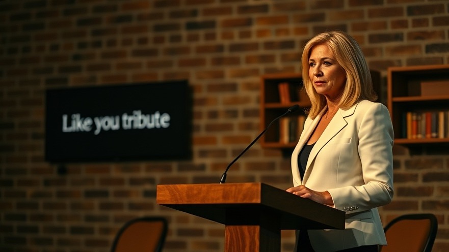 Erika Kirk speaks out at Turning Point USA event, evening ambiance, tribute message.