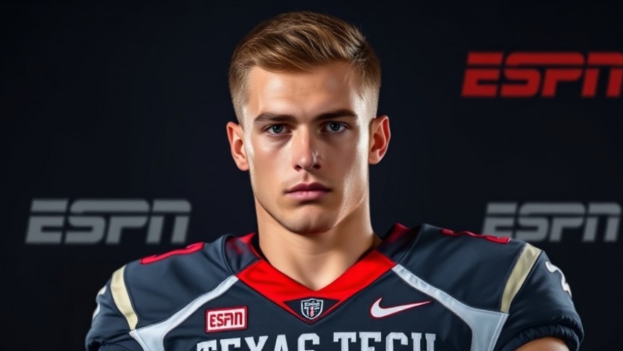 Focused Texas Tech football player in jersey, embodying championship contenders spirit.