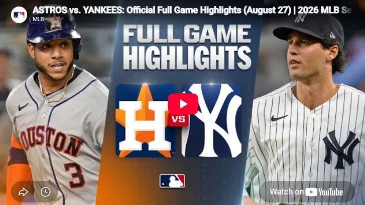 Astros vs. Yankees highlights showcasing player rivalry and game banner.