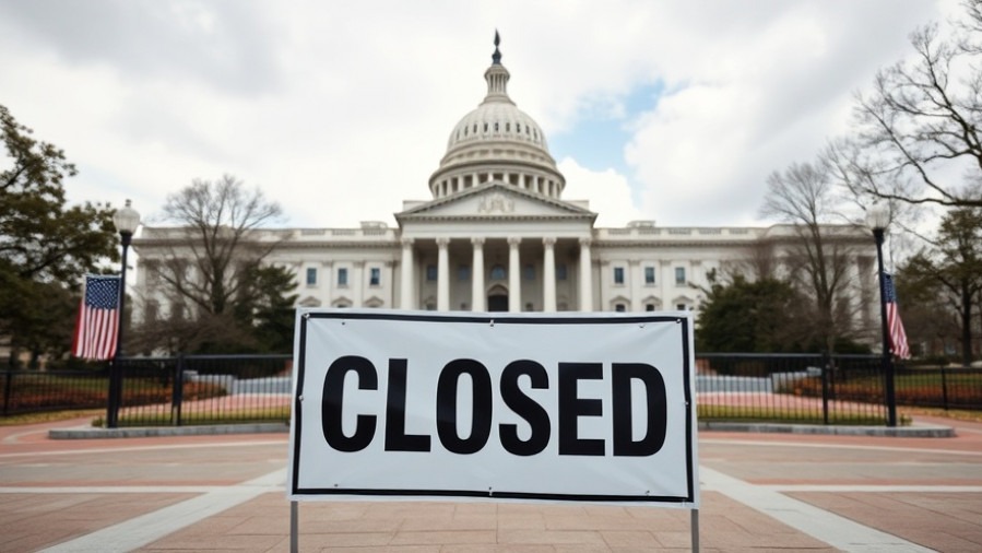 U.S. Congress building with 'CLOSED' sign, reflecting current events USA.