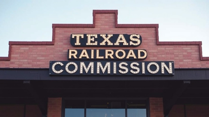 Texas elections 2026 sign for Jon Rosenthal campaign on Railroad Commission building