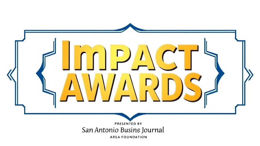 Bold 'Impact Awards' logo in gold for San Antonio community service event.