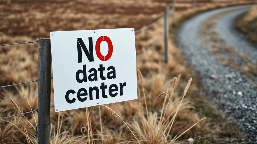 Protest sign against data centers on a rural fence, highlighting Hays County water conservation.