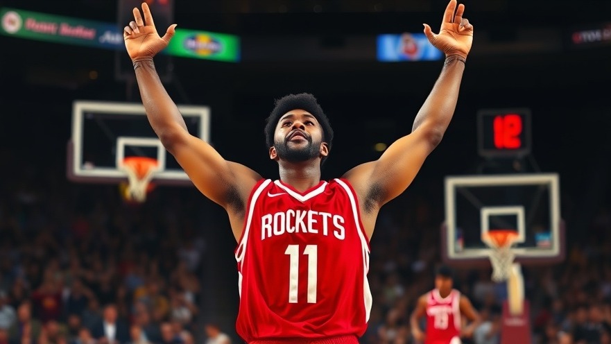 Houston Rockets player in red jersey #11 celebrating victory on court, sports highlights.