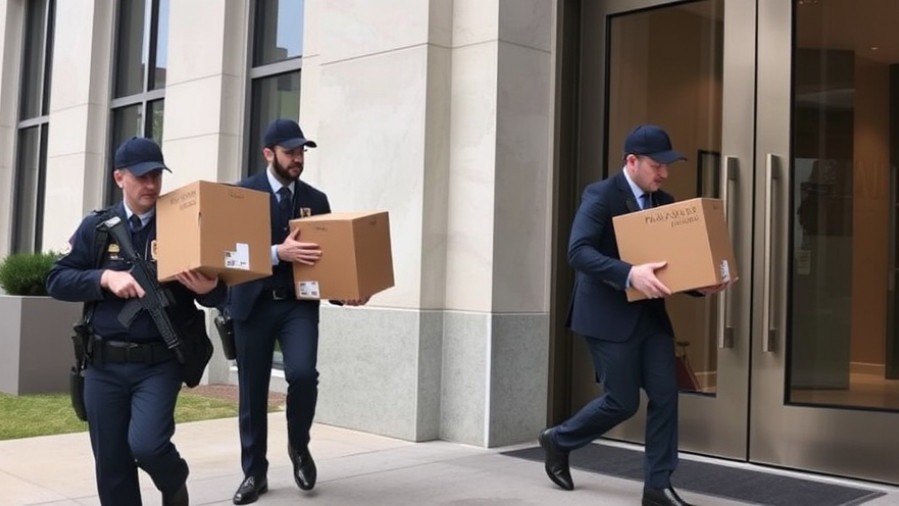 Unarmed FBI agents carry boxes from an office in Georgia election investigation.