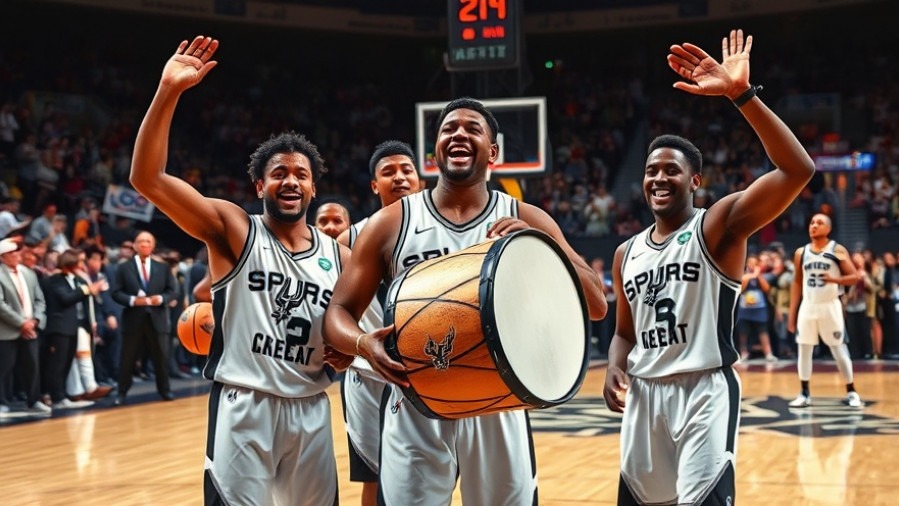 Spurs basketball players celebrating victory, showcasing team dynamics and community pride.