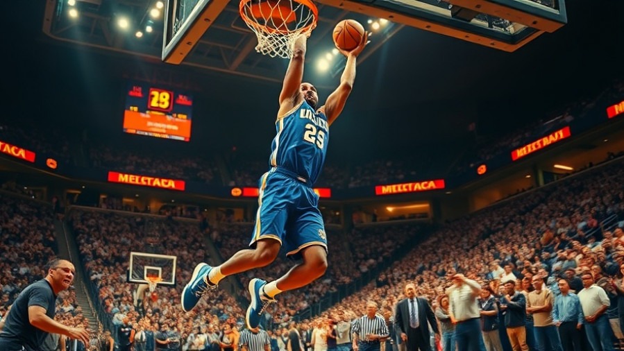 NBA highlights: Intense basketball performance with player dunking in vibrant arena.