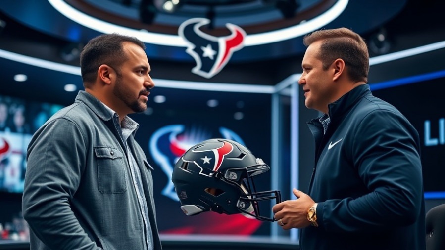 Two men discuss NFL journey and championship aspirations in a modern sports studio.