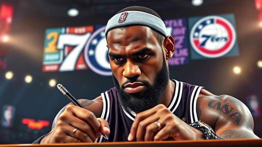 LeBron James signing with Philadelphia 76ers during NBA free agency, detailed and dynamic.