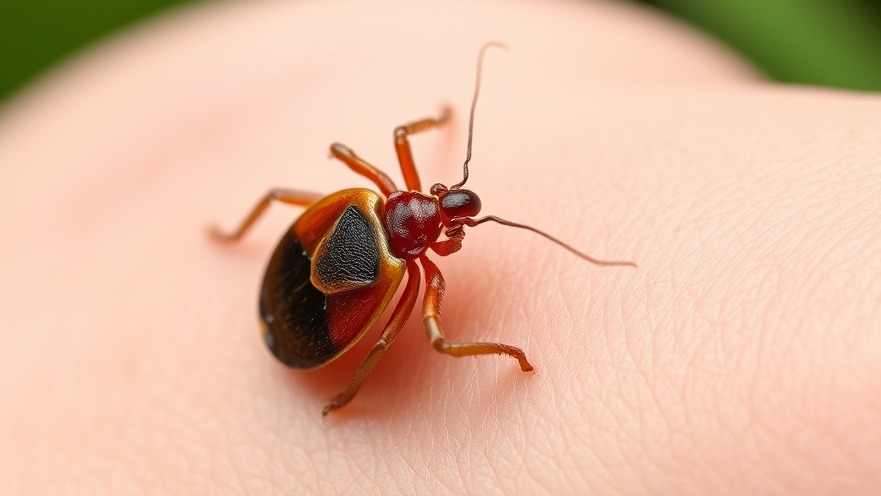 Parasitic tick on forearm, highlighting risks of tick-borne illness and public health awareness.