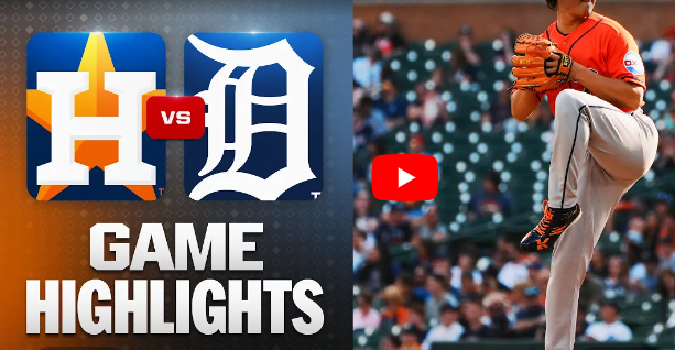 Houston Astros highlights with pitcher in action at stadium.