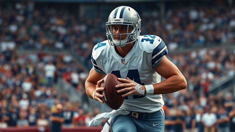 Focused Dallas Cowboys player showcasing NFL playoff aspirations amid a vibrant stadium crowd.
