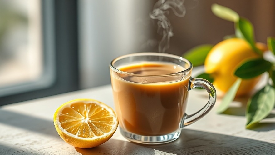 Steaming coffee with lemon on a table, exploring health benefits of lemon in coffee.