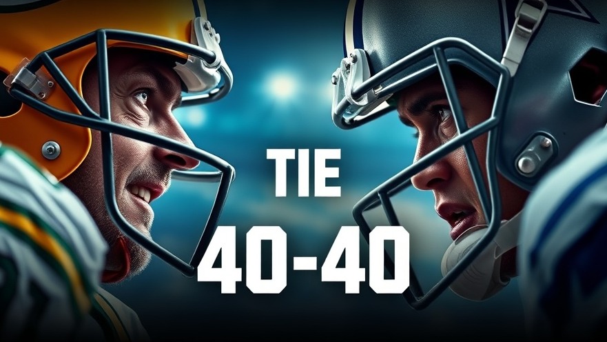 Intense NFL players from Green Bay Packers and Dallas Cowboys during a 40-40 tie game.