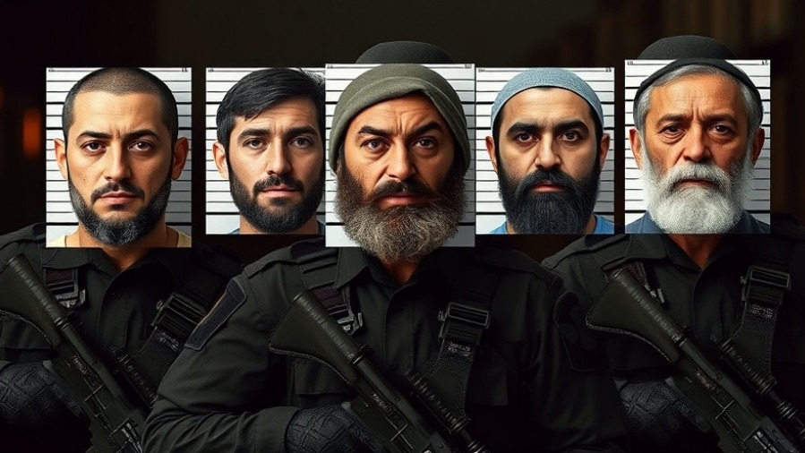 Mugshots of Muslim individuals with ICE officers, depicting immigration policy impact on public safety.