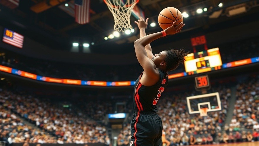 Dynamic action of black female athlete in sports, blocking shot on court.