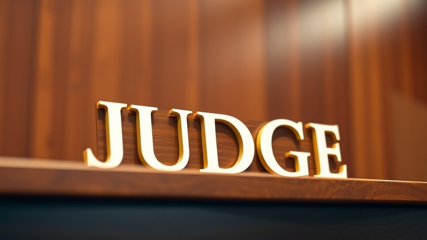 Close-up of a polished courtroom sign 'JUDGE' emphasizing judicial discretion in domestic violence advocacy.