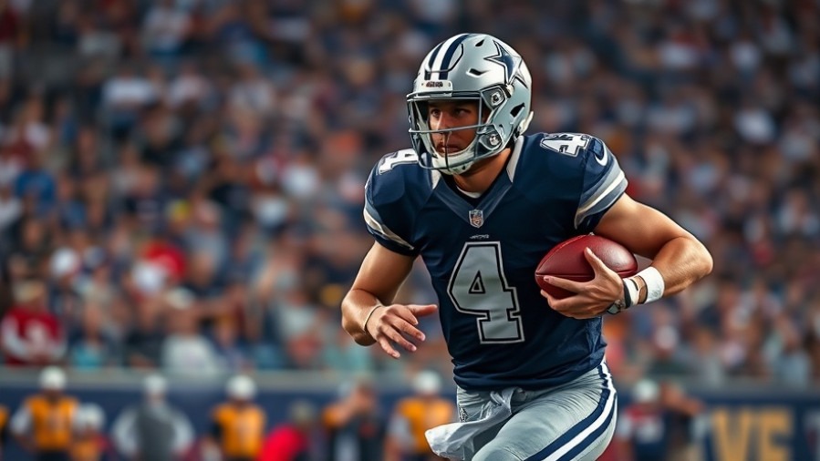 Dak Prescott in action during NFL playoffs, Cowboys vs Vikings, dynamic movement.