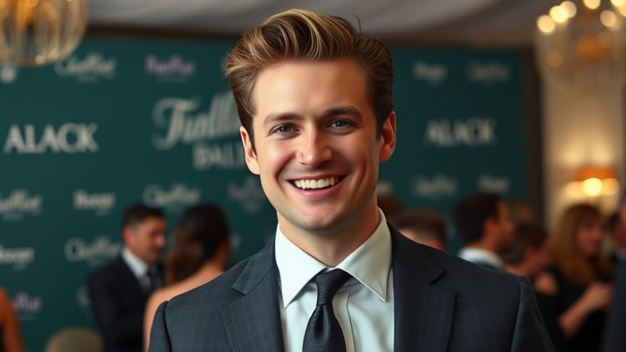 Well-dressed man smiling at the national board of review gala, celebrating the best actor award.
