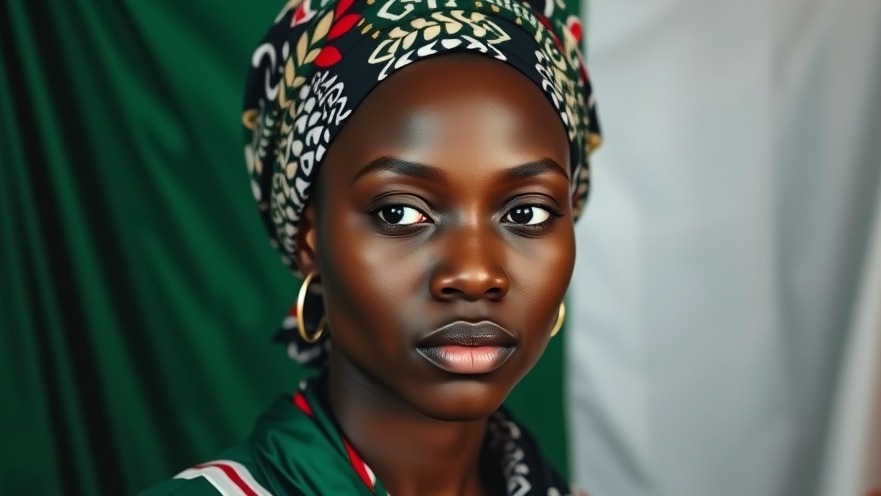 Determined black woman in headscarf, embodying US politics and human rights.