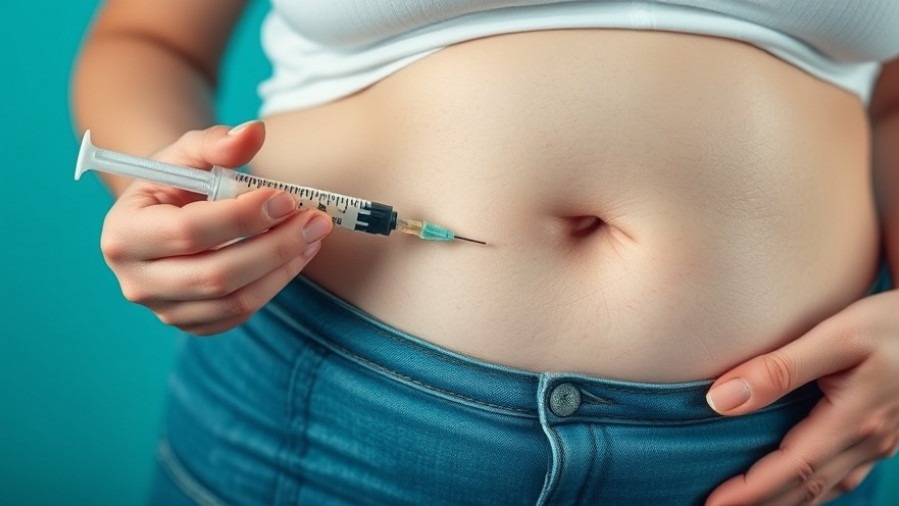 Obese woman administering diabetes treatment with weight loss medication.