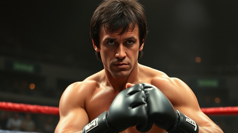 Sylvester Stallone as Rocky in Rocky IV behind the scenes, showcasing Hollywood action movies.