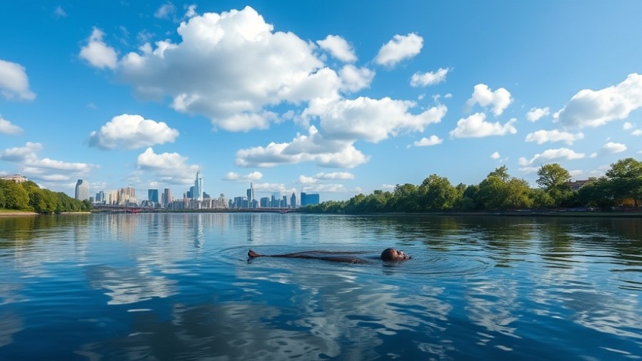 Tranquil Buffalo Bayou scene with floating object, highlighting public safety in Houston.