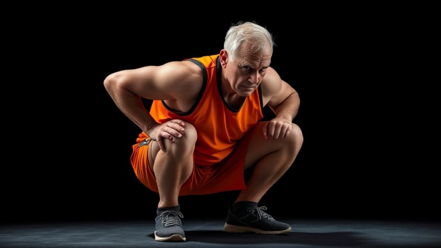 Older man practicing mobility exercises for healthy aging tips in vibrant athletic wear.
