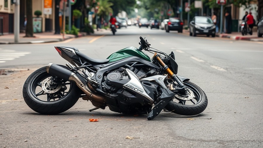 Wrecked motorcycle on street highlighting Texas hit-and-run statistics and road safety awareness.