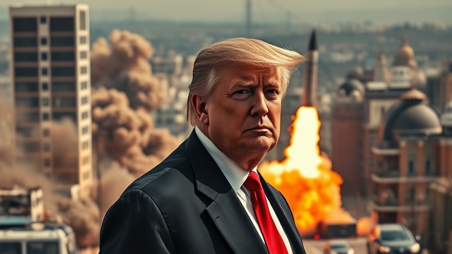 Trump in formal attire, observing missile launch in Iran's political landscape.