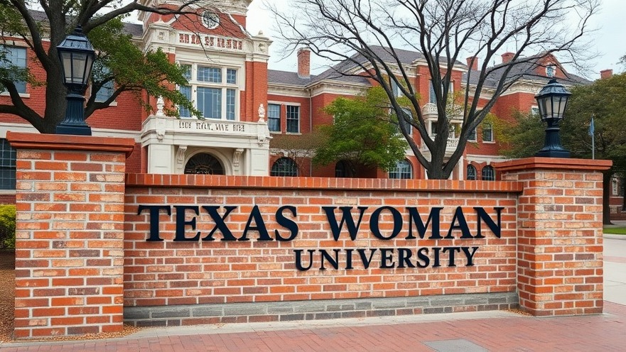 Texas Woman's University entrance highlights Dallas business climate and workforce development.